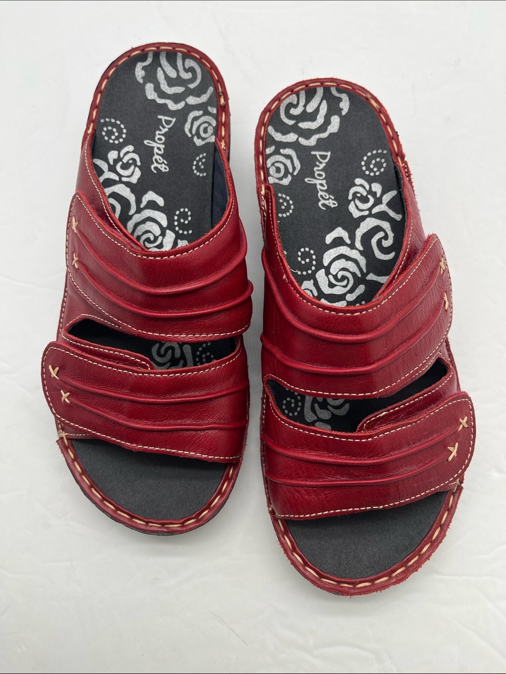 Propet June Slide Sandals Straps Velcro Women 7.5 Red Support Comfort Casual - Picture 3 of 11